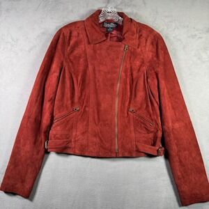 Lucky Brand Moto Jacket Womens M Red Goat Suede Boho Biker Western Rock Country